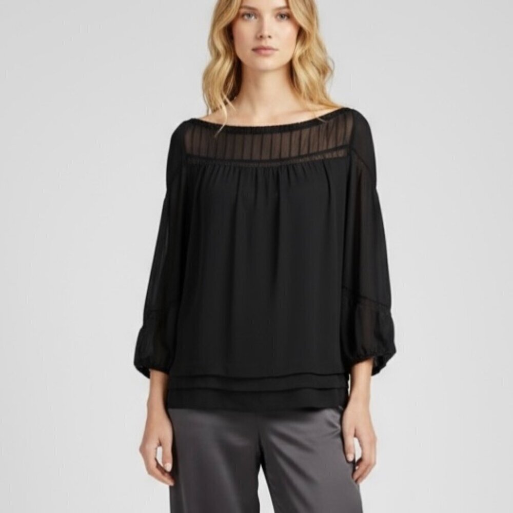 Diane Von Furstenberg Blouse Sz.S Black Chiffon Balloon Sleeve Goth Work Career